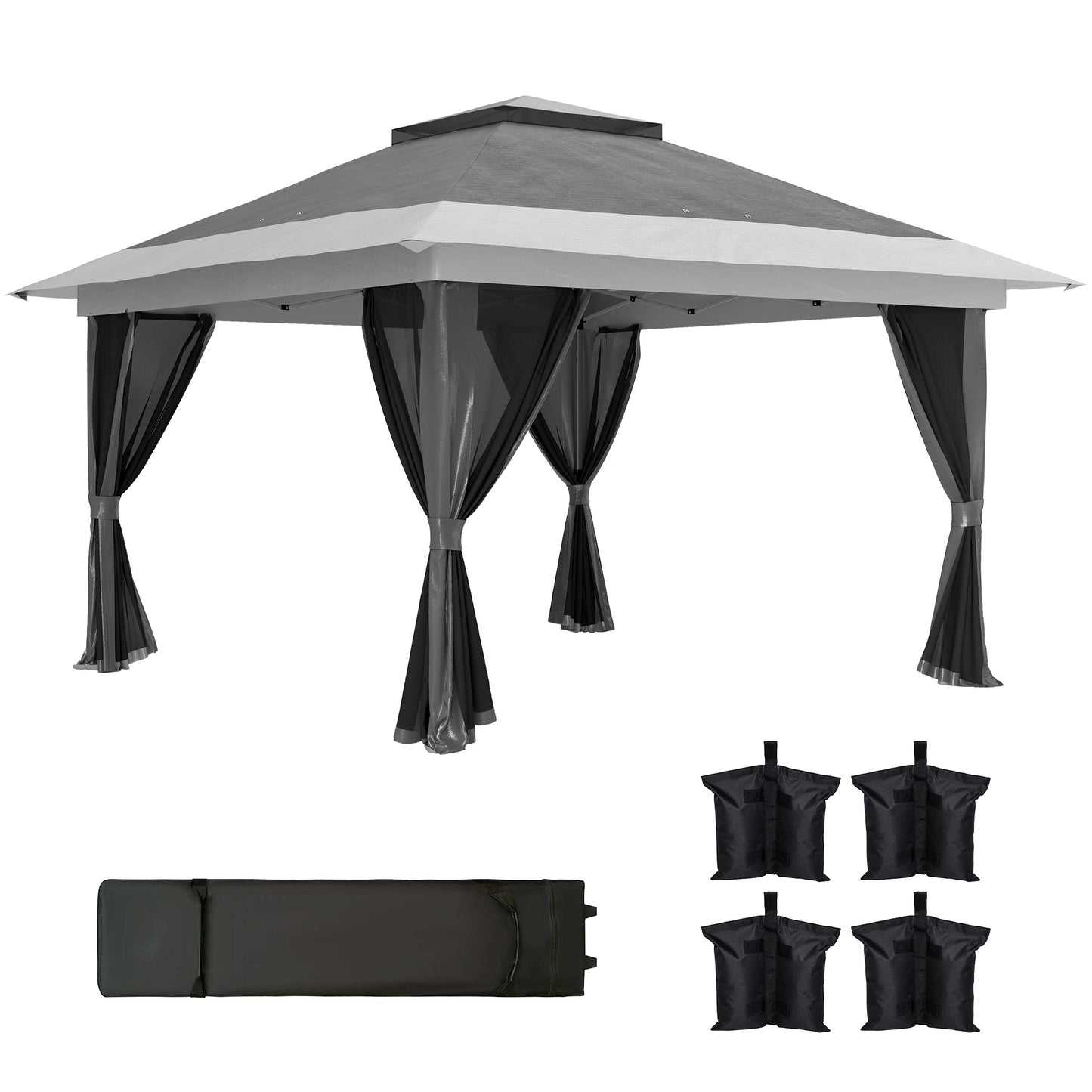 Pop Up Gazebo 3.6x3.6 m with Walls, Adjustable Height and UPF50+ Protection, Bag with Wheels, Grey