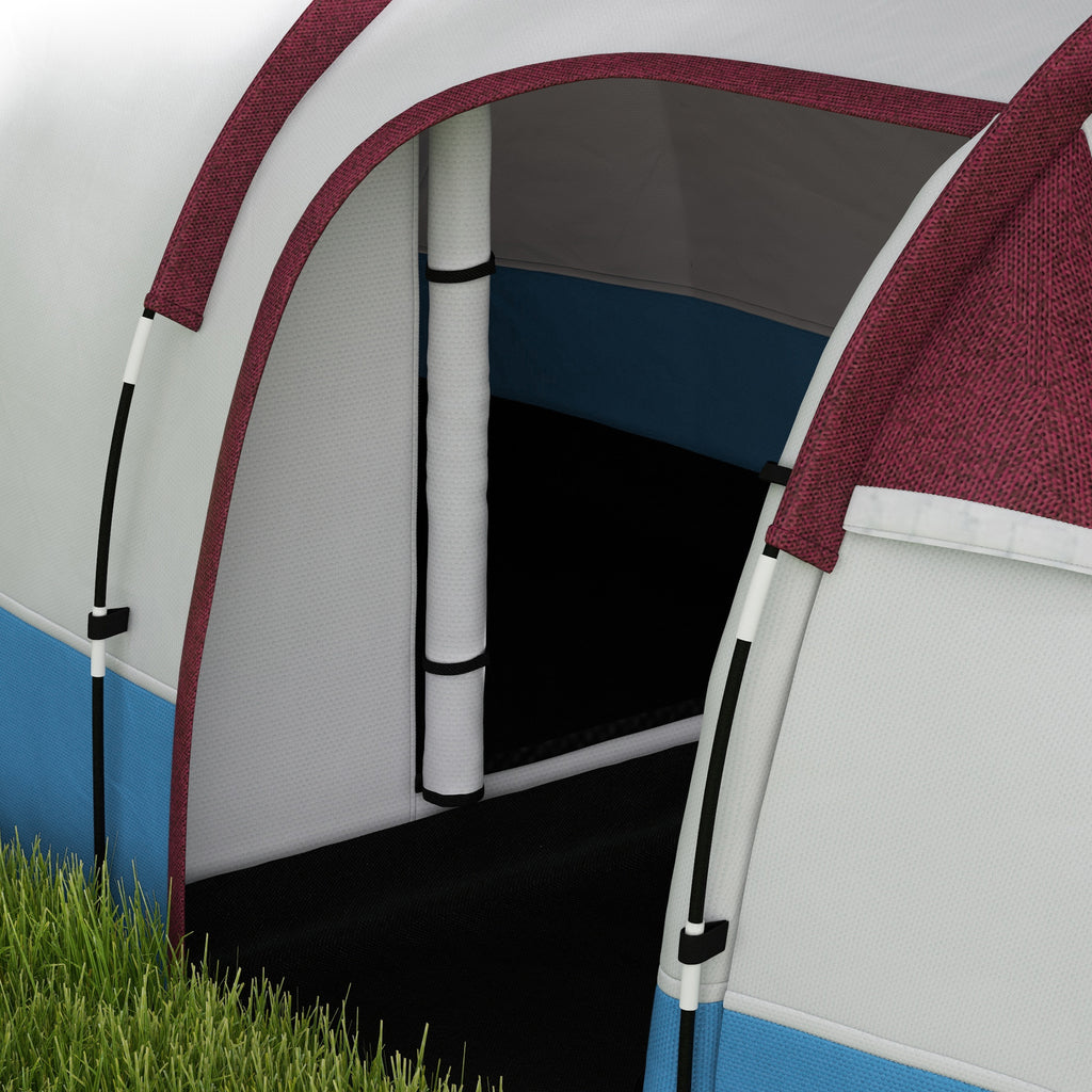 Outsunny Waterproof Camping Tent with 2 Areas and 3 Entrances, in Polyester and Fiberglass, 420x200x150 cm, Red - Borgè