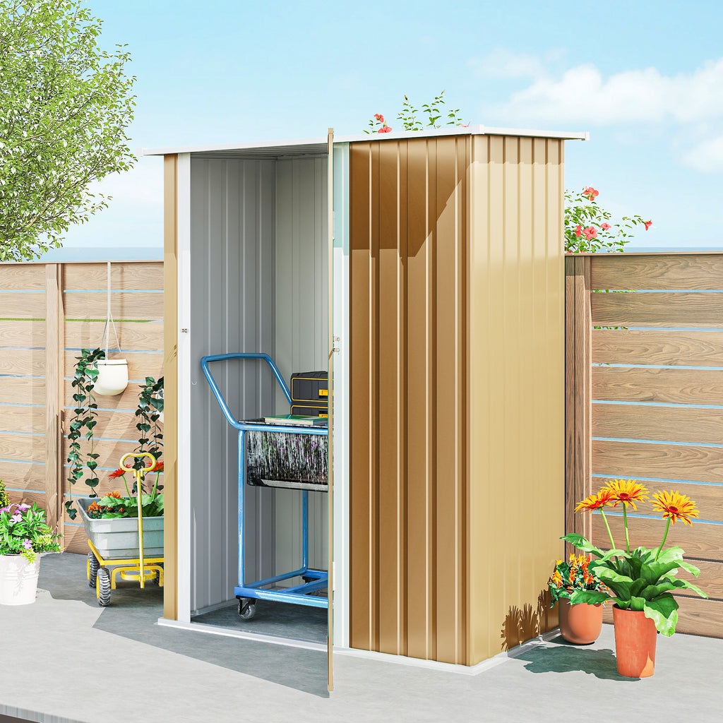 Outsunny Metal Tool Shed with Sloped Roof and Lockable Door, 142x86x189 cm, Yellow