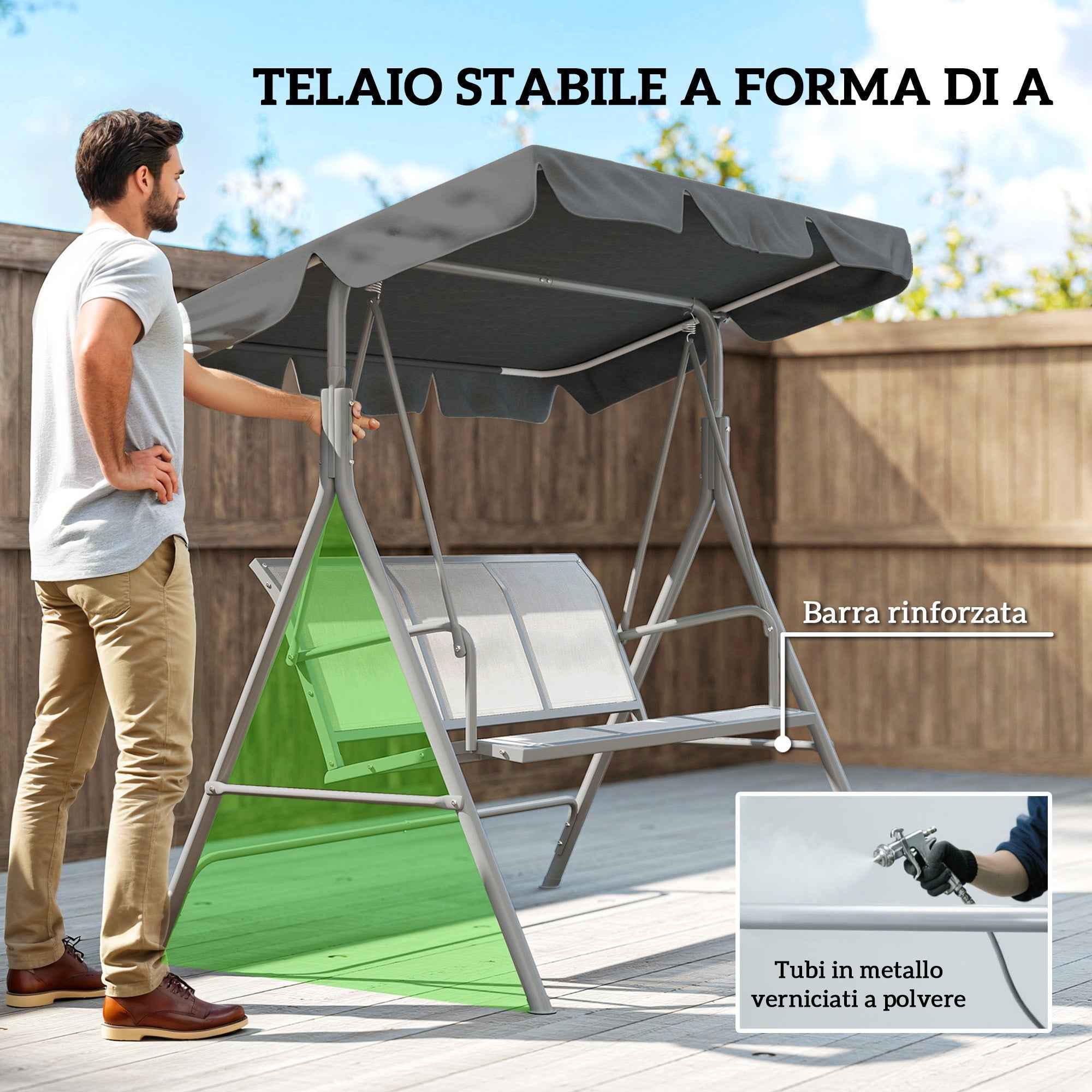 Outsunny 3-Seater Metal Garden Swing with Removable Sun Canopy, 171x108x154 cm, Dark Grey