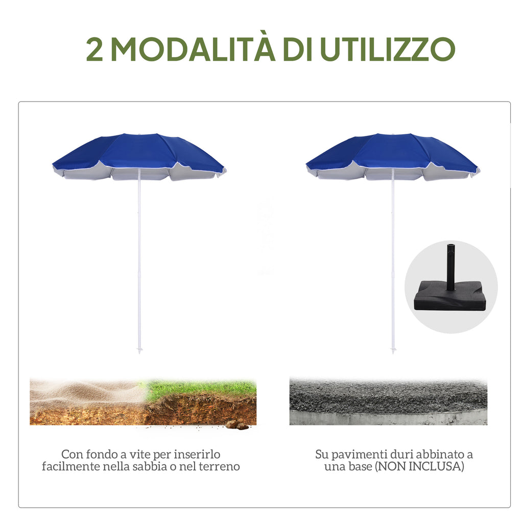 Tilting Beach Umbrella with Reflective Lining, in Steel and Polyester, Ø1.7x2.05 m, Blue