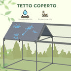 Steel Pet Cage with Oxford Fabric Roof and Stakes, 198x100x120 cm, Green and Silver