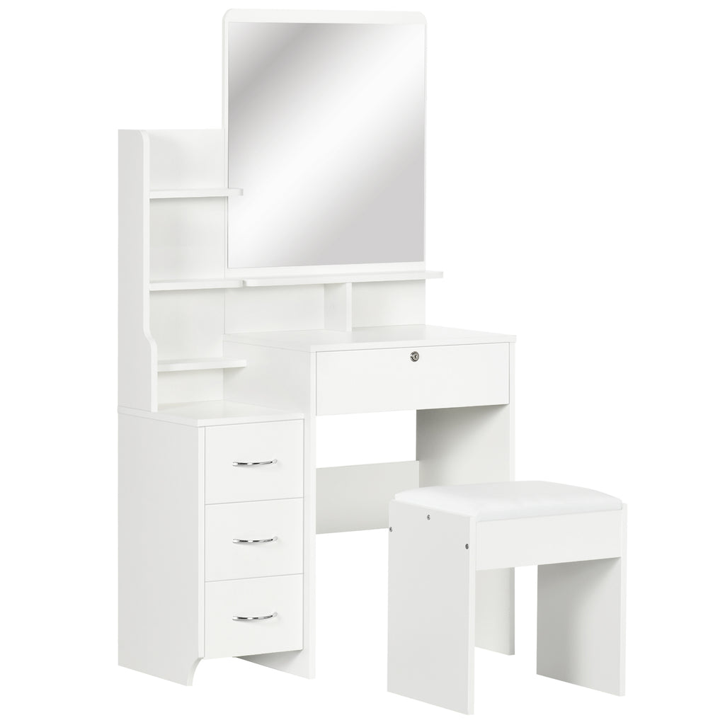 Dressing Table with Mirror, Dressing Table, Stool, 4 Drawers and 4 Shelves, White