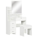 Dressing Table with Mirror, Dressing Table, Stool, 4 Drawers and 4 Shelves, White