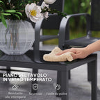 4-Piece Outdoor Set with Coffee Table, 2 Chairs and Sofa with Adjustable Backrest, in Steel and Black Textilene
