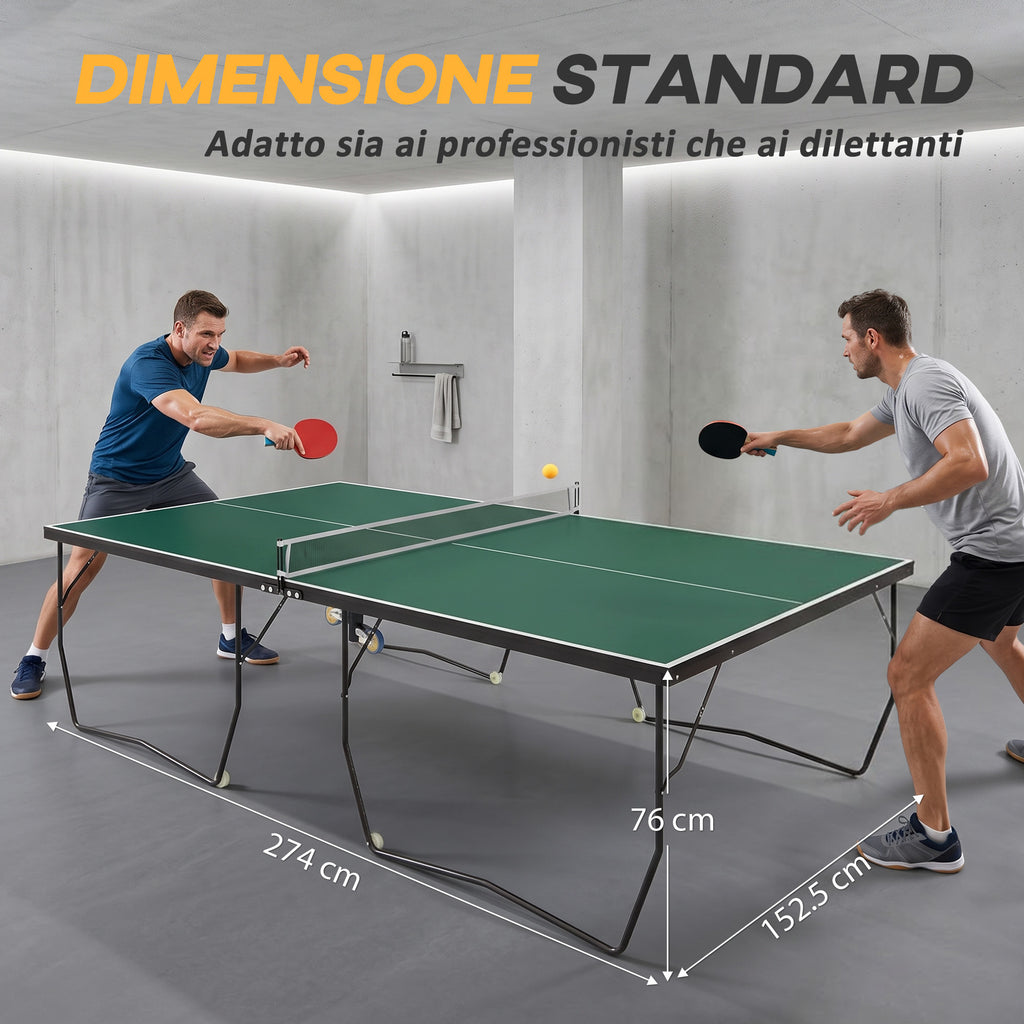 SPORTNOW Folding Ping Pong Table with 8 Wheels, 2 Bats, Balls and Net, 274x152.5x72 cm