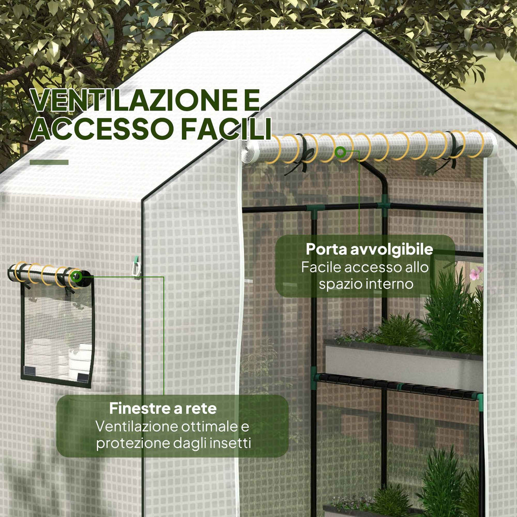 Outsunny PE Garden Greenhouse Cover with Hinged Door and Windows, 140x73x190 cm, White
