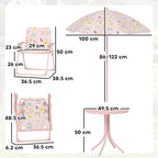 Garden Set for Children 2-5 Years with Round Table, 2 Folding Chairs and a Umbrella, Pink