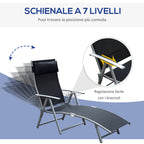 Outsunny Folding Garden Lounger with Cushion, 7-Reclining Backrest, 137x63.5x100.5cm, Black