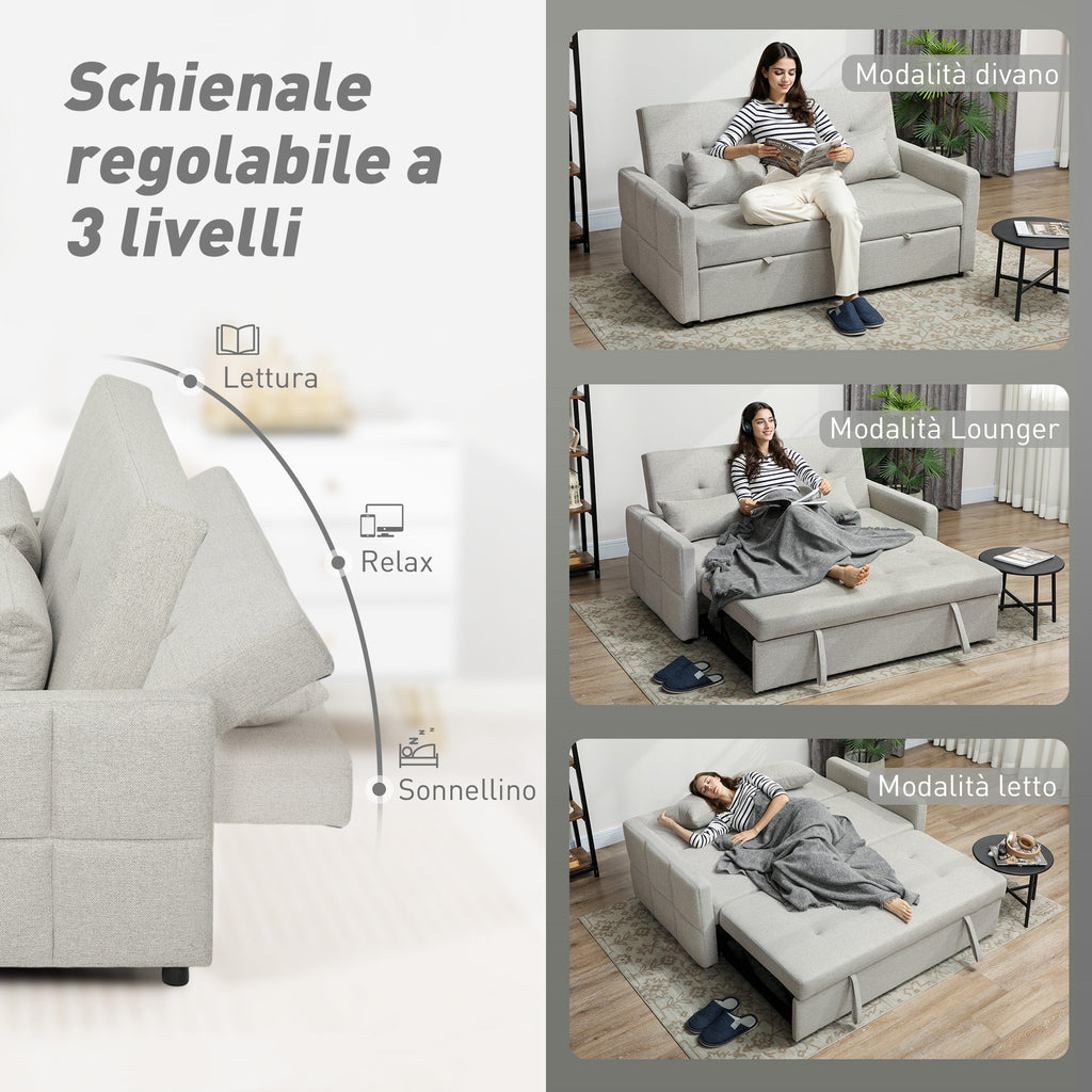 2-Seater Sofa Bed with 2 Fabric Cushions, Light Brown