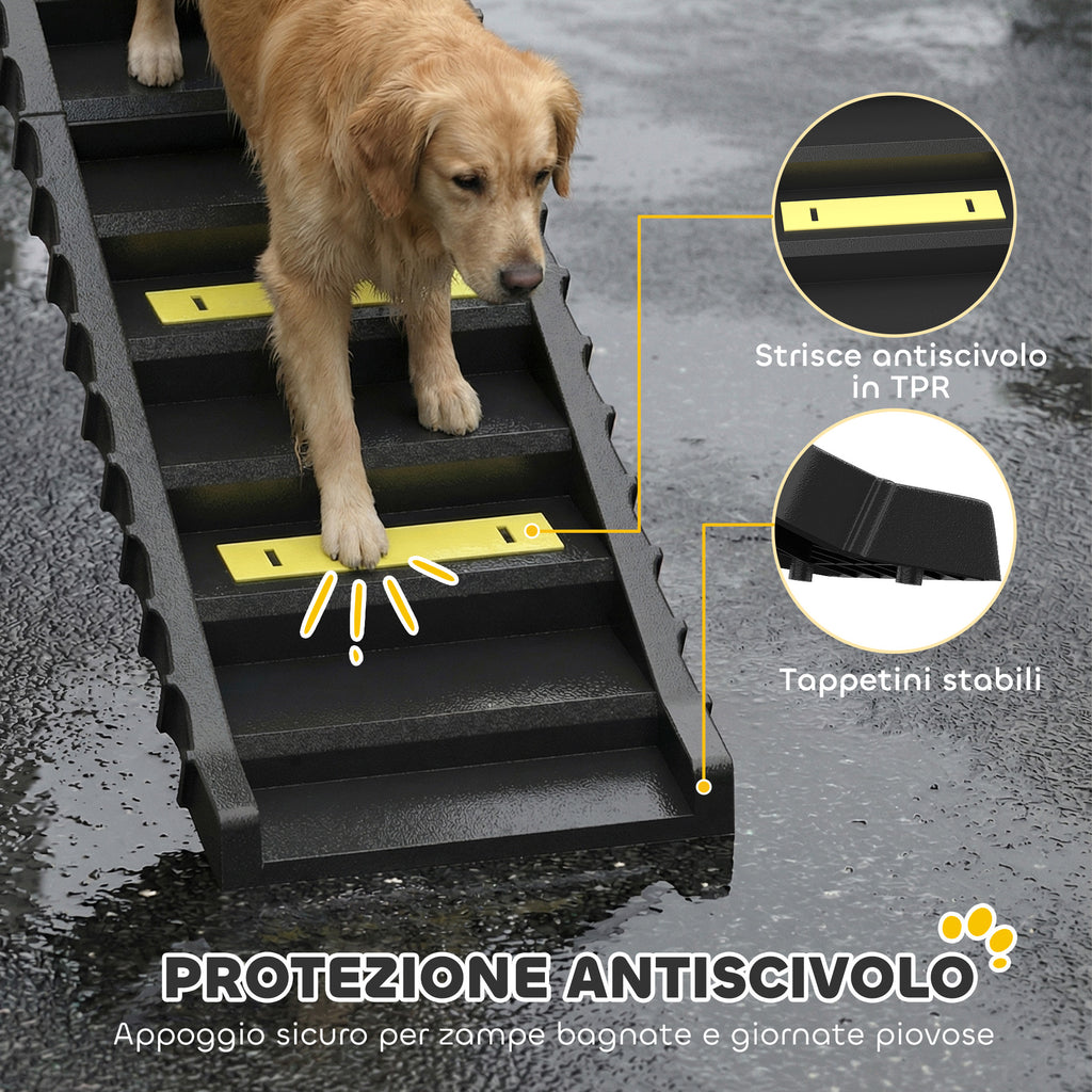 PawHut 10-Step Non-Slip Folding Dog Step for Cars and Beds, 150 lb Capacity, Black