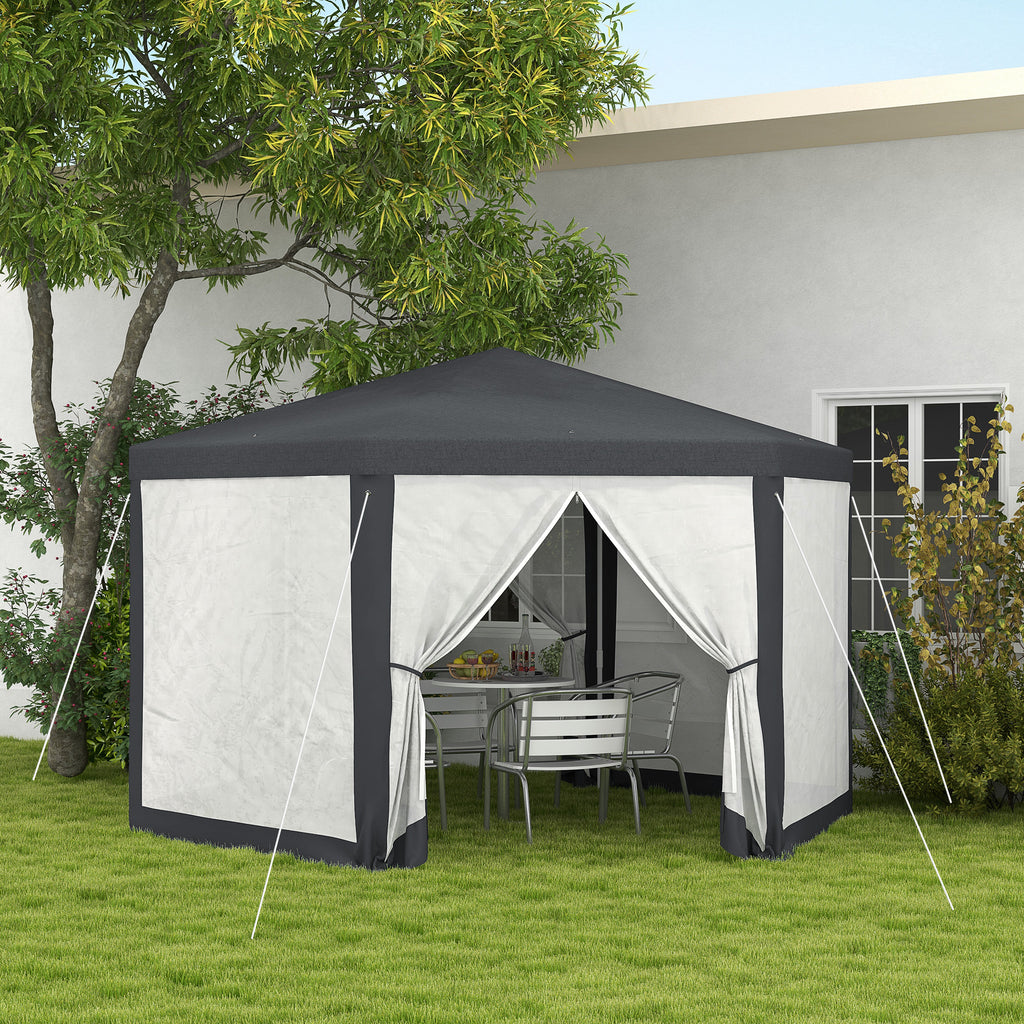 Outsunny hexagonal garden gazebo with double entrance, in metal and polyester, 3.94x3.94x2.5 m, gray - Borgè