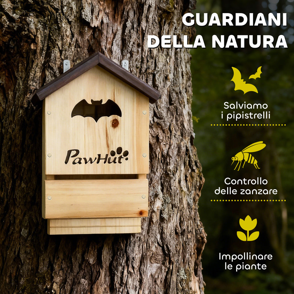 PawHut Set of 3 Fir Wood Bat Houses, 21.5x11.5x34 cm, Natural Wood