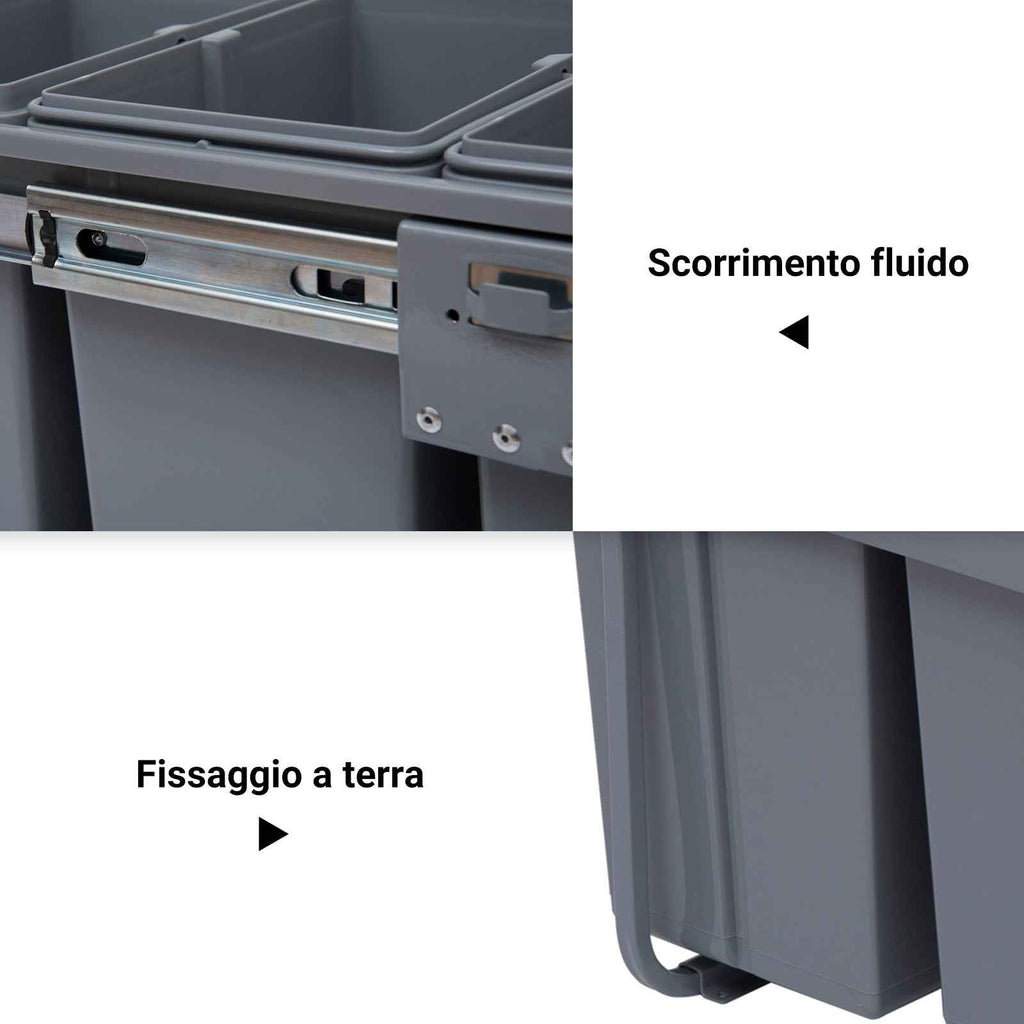 HOMCOM 40L Pull-Out Waste Bin with 3 Recycling Bins, 48 x 34.2 x 41.8 cm, Grey