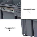 HOMCOM 40L Pull-Out Waste Bin with 3 Recycling Bins, 48 x 34.2 x 41.8 cm, Grey