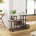 4-Tier Flower Rack, Indoor and Outdoor Wooden Planter with 4 Wheels, 123.5 x 33 x 80cm - Borge' Group Limited
