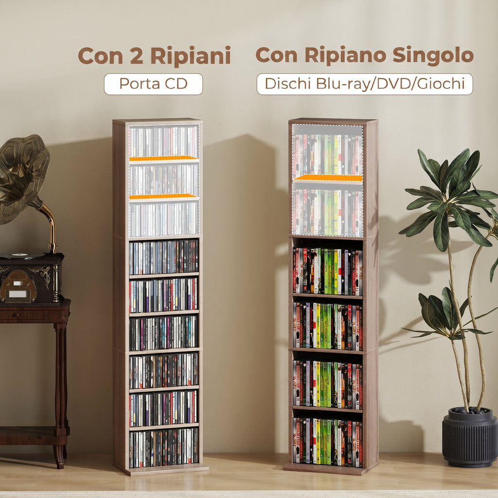 HOMCOM CD Storage Rack with 6 Adjustable Shelves, 260 CDs/120 DVDs Capacity, 33x24x140 cm, Wood Color