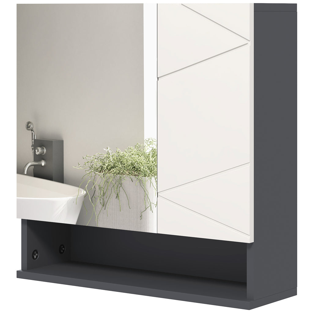 kleankin Cabinet with 2-Door Bathroom Mirror and Adjustable Wooden Shelves, 55x17x55cm, Gray - Borgè