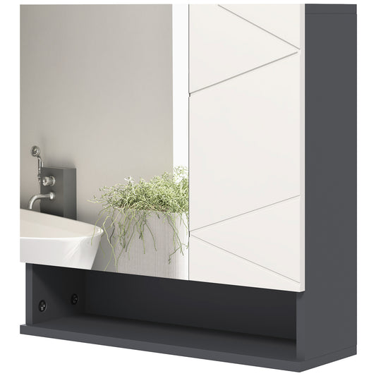 kleankin Cabinet with 2-Door Bathroom Mirror and Adjustable Wooden Shelves, 55x17x55cm, Gray
