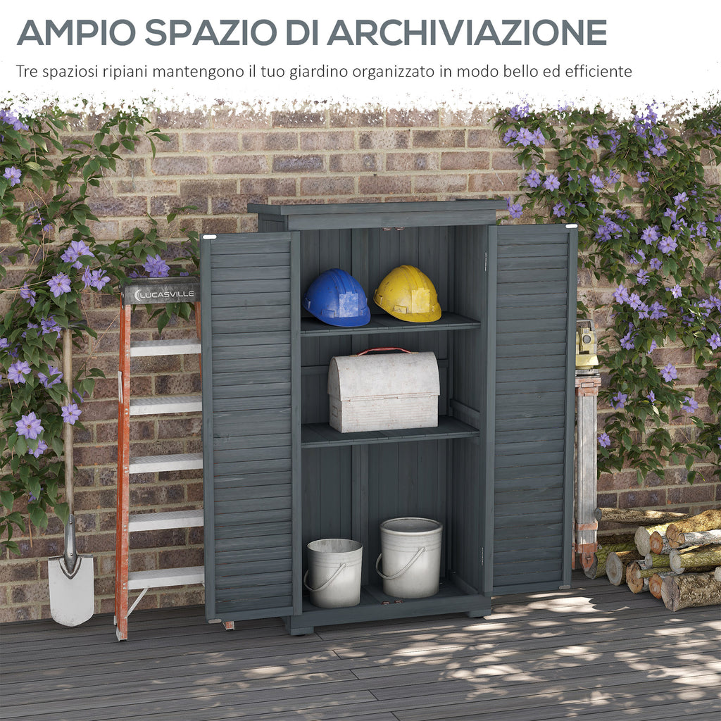 Outsunny Outdoor Wooden Wardrobe with 2 Shutter Doors and Internal Shelves, 87x46.5x160 cm, Grey