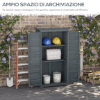Outsunny Outdoor Wooden Wardrobe with 2 Shutter Doors and Internal Shelves, 87x46.5x160 cm, Grey