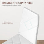 Set of 2 Modern High Back Dining Chairs in Faux Leather and Steel, 41x50x97 cm, White