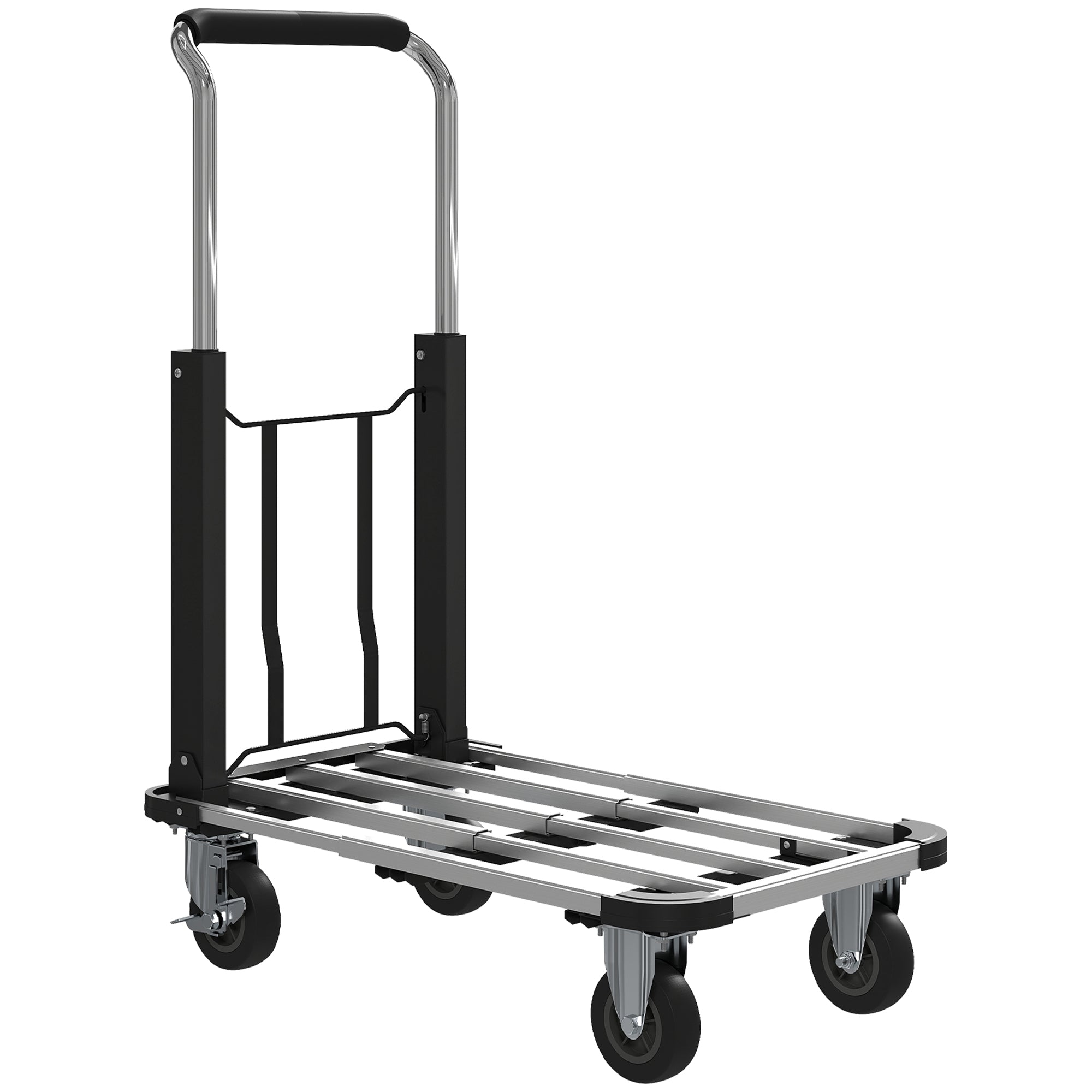 Folding Luggage Cart with Extendable Platform, 150 kg Capacity, Adjustable Handle, Silver