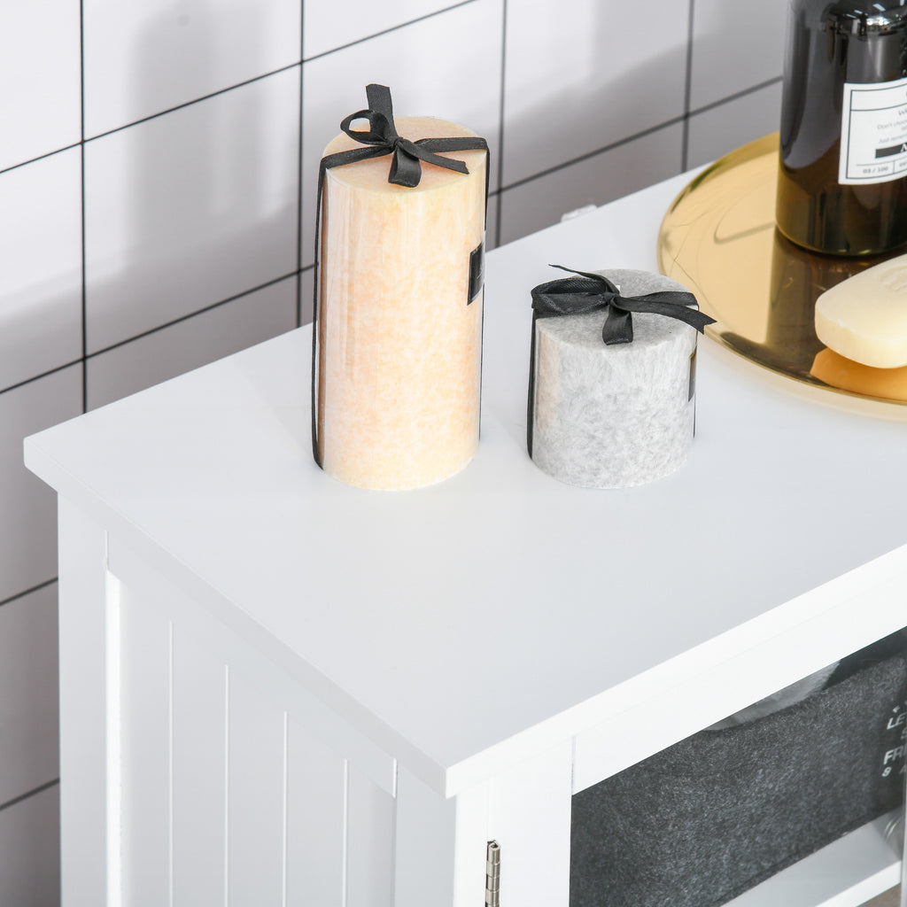 Bathroom Cabinet with Two Cabinets, Glass Doors and Adjustable Shelf, 60x30x108.5 cm, White