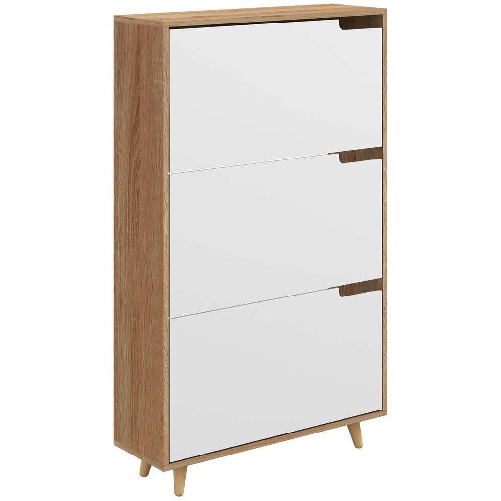HOMCOM Space-saving 3-drawer shoe rack with adjustable shelf for 18-24 pairs of shoes, 72x24x119cm, White - Borgè