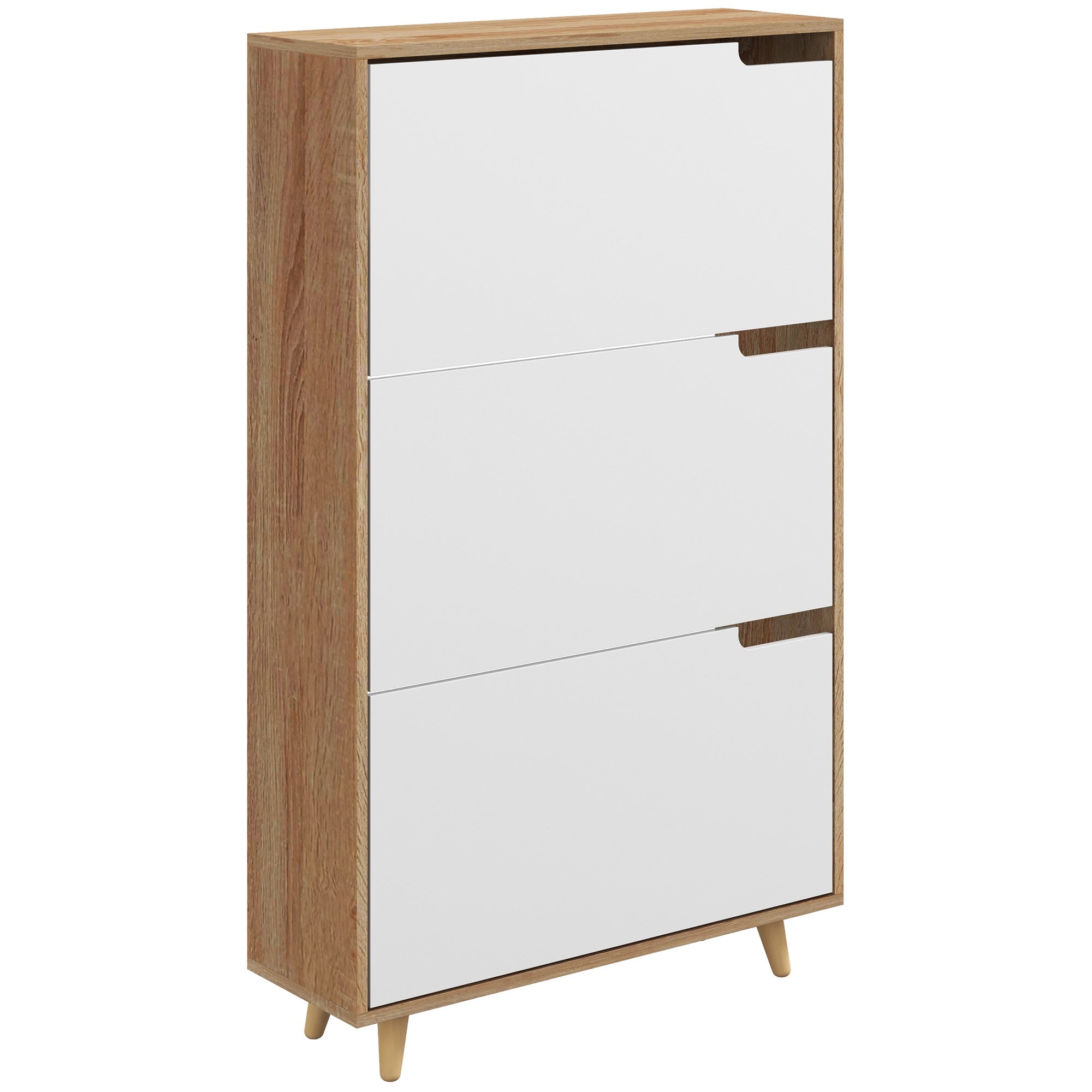 HOMCOM Space-saving 3-drawer shoe rack with adjustable shelf for 18-24 pairs of shoes, 72x24x119cm, White - Borgè