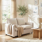 2-Seater Sofa with Breathable Leather Effect Fabric, Thick Padding, 2 Cushions, Armrests, for Living Room, Cream