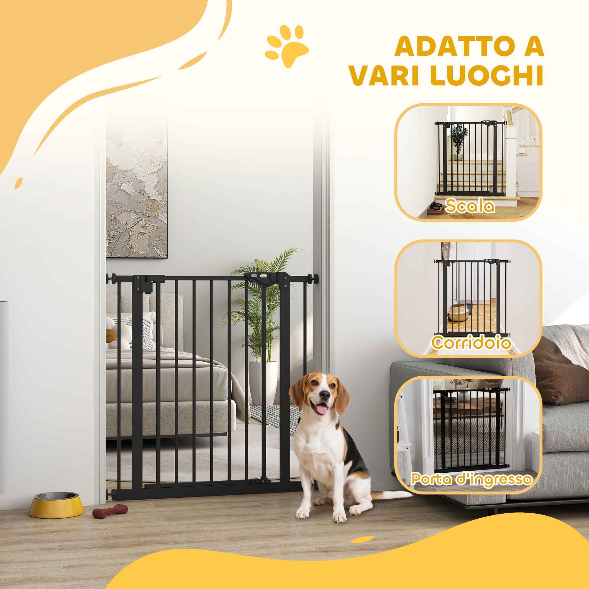 PawHut Self-Closing Dog and Pet Gate for Stairs and Doorways, 68 x 77 cm, Black