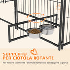 Dog Run in Metal and Oxford Fabric with Door for Bowls, 211x211x151 cm, Black and Brown - Borgè