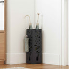 HOMCOM Modern Umbrella Stand with Drip Tray and Metal Hooks, 15.5x15.5x49 cm, Black