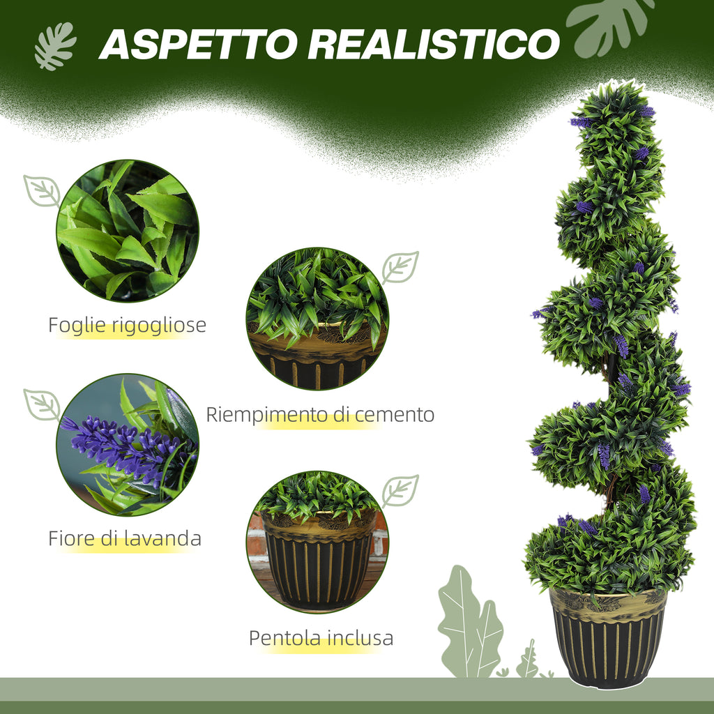 HOMCOM Set of 2 Artificial Boxwood Spiral Plants with UV Protection and Lavender, 115cm, Green and Blue