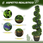 HOMCOM Set of 2 Artificial Boxwood Spiral Plants with UV Protection and Lavender, 115cm, Green and Blue