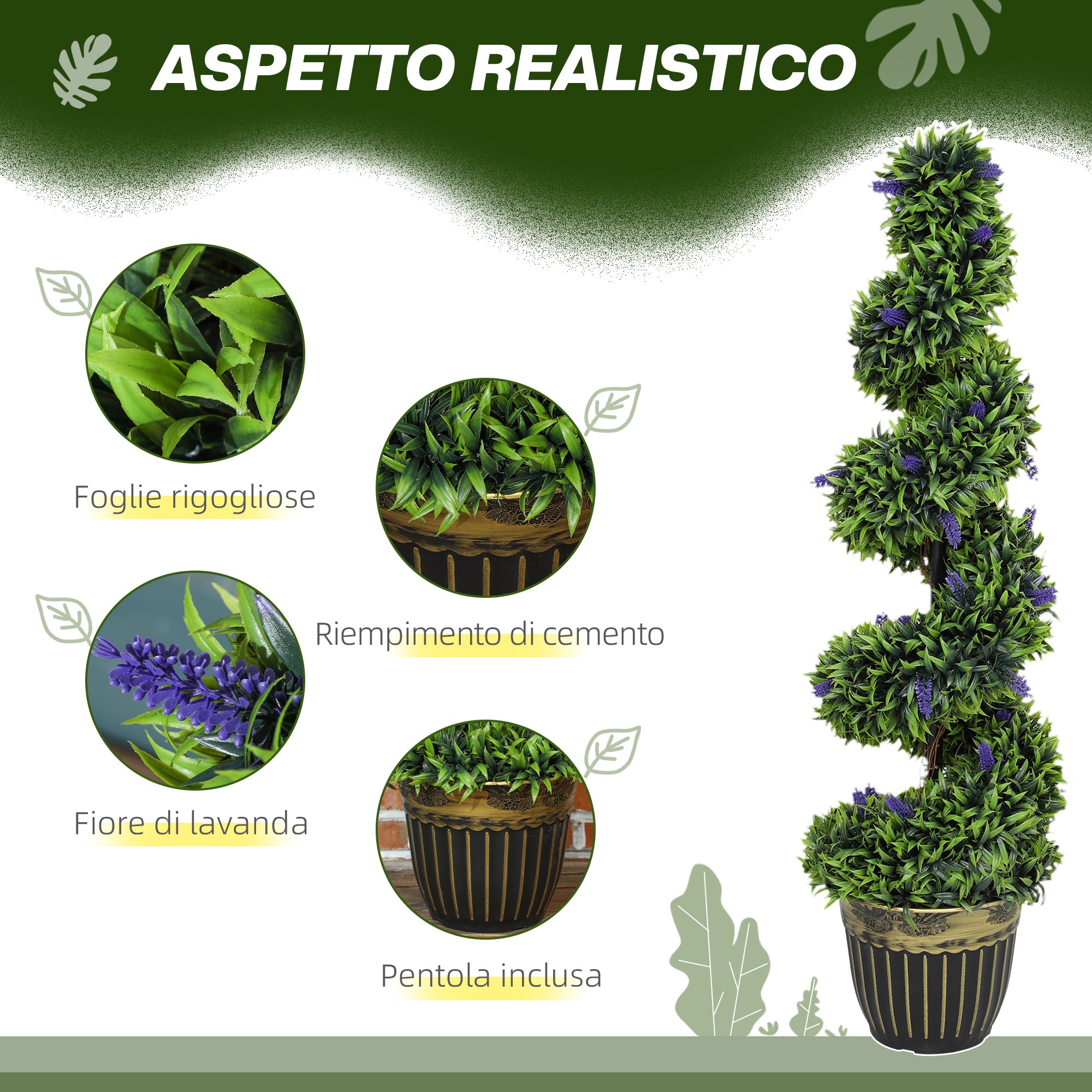 HOMCOM Set of 2 Artificial Boxwood Spiral Plants with UV Protection and Lavender, 115cm, Green and Blue
