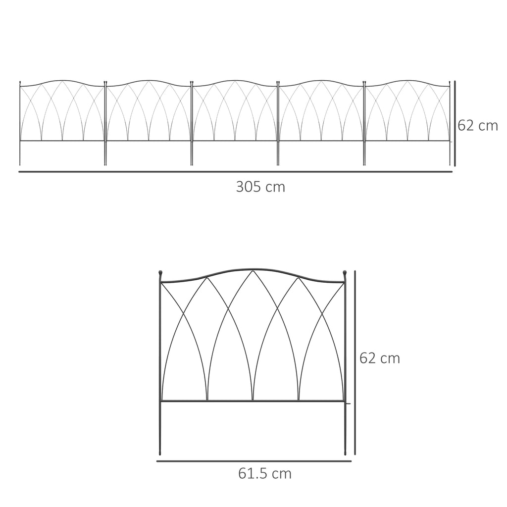 Outdoor 5-Panel Metal Fence with Laces, 305x62 cm, Black