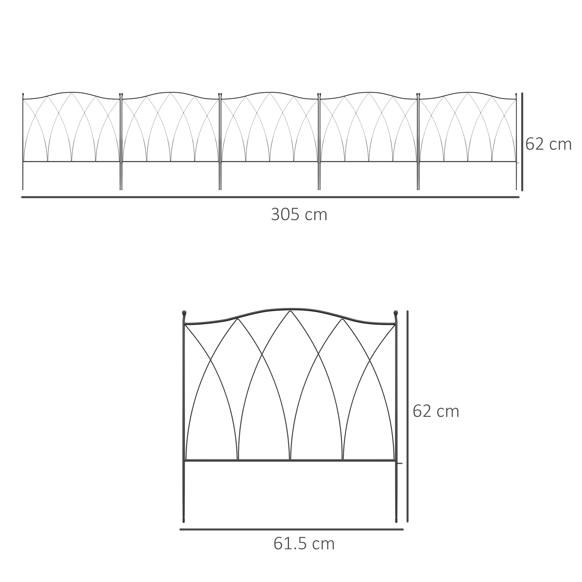 Outdoor 5-Panel Metal Fence with Laces, 305x62 cm, Black