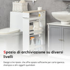 kleankin Space-Saving 3-Tier Bathroom Cart with Wheels and Wooden Handle, 48x15x80cm, White