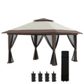 Outsunny 4x4m Adjustable Height Folding Gazebo with Mosquito Net and Bag, Metal and Oxford Fabric, Beige