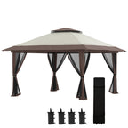 Outsunny 4x4m Adjustable Height Folding Gazebo with Mosquito Net and Bag, Metal and Oxford Fabric, Beige