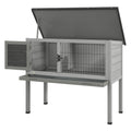 PawHut Outdoor Wooden Raised Hutch with Opening Roof and Removable Tray, 84x43x70cm, Gray - Borgè