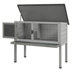PawHut Outdoor Wooden Raised Hutch with Opening Roof and Removable Tray, 84x43x70cm, Gray - Borgè