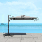 Cantilever Umbrella with Crank and Cross Base, in Polyester, Aluminum and Metal, 365x297x256 cm, Light Gray