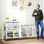 2-Level Rabbit Hutch with Ramp and 3 Trays, Fir Wood and Steel, 147x45x89.5 cm, Grey and White