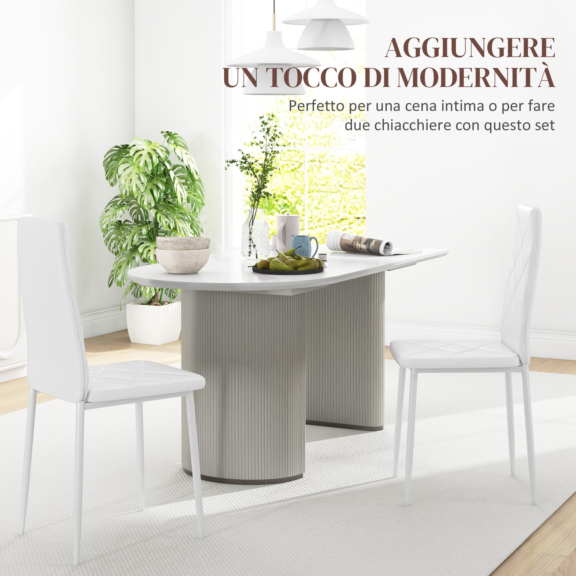 Set of 2 Modern High Back Dining Chairs in Faux Leather and Steel, 41x50x97 cm, White