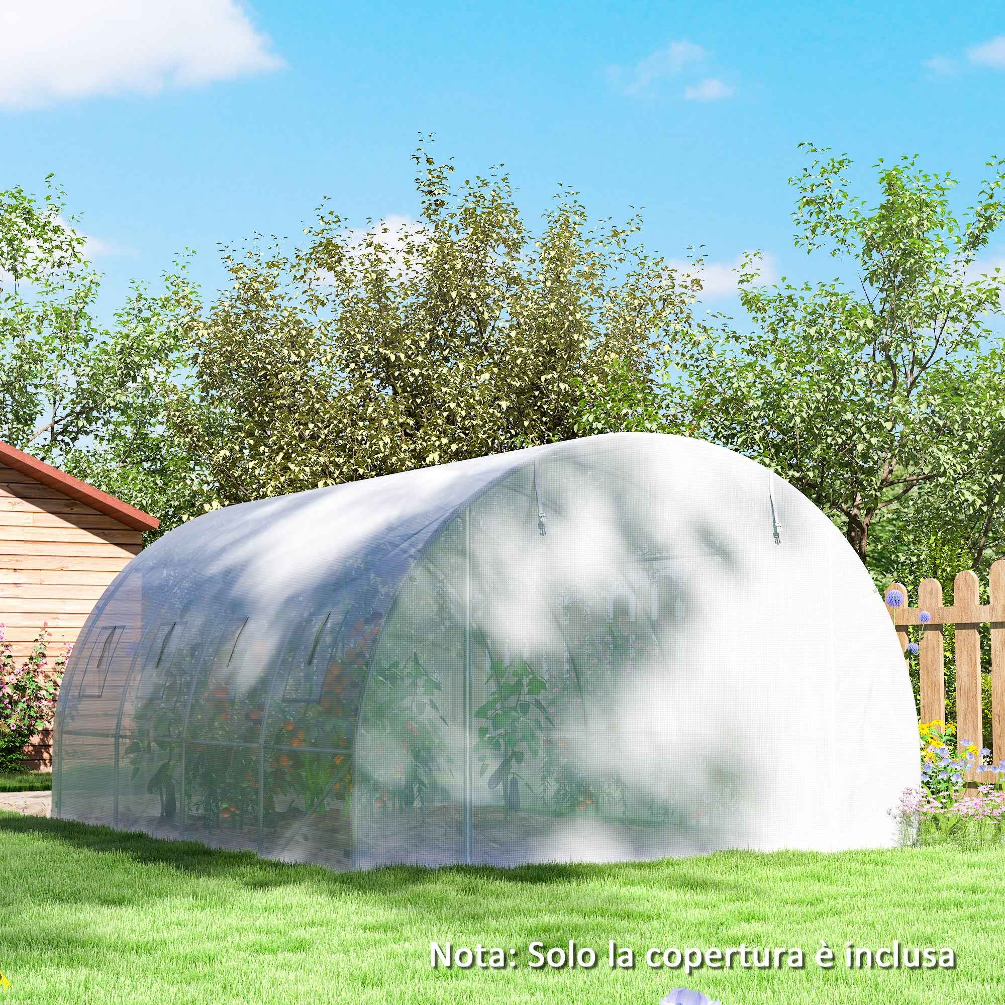 Outsunny PE Greenhouse Cover with 8 Windows, Roll-Up Door and Buried Edges, 4x3x2 m, White