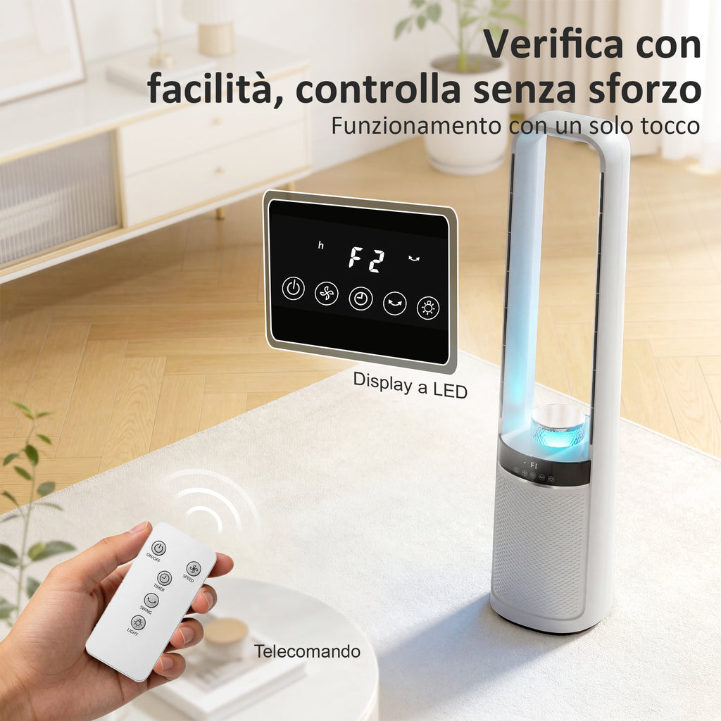 Bladeless Tower Fan, 36dB Quiet, 94cm, White, Bedroom