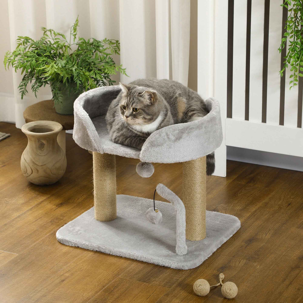PawHut Cat Tree with Jute Scratching Post, Bed and Balls, 48x38x42 cm, Grey